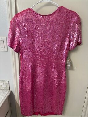 Sparkle Short Sleeve Sequin Prom Dress - Pink